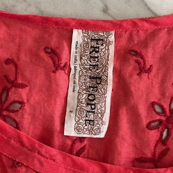 Free People Women's Size 2 Rose Garden Eyelet Embroidered Red Poppy Mini Dress - Picture 4 of 16